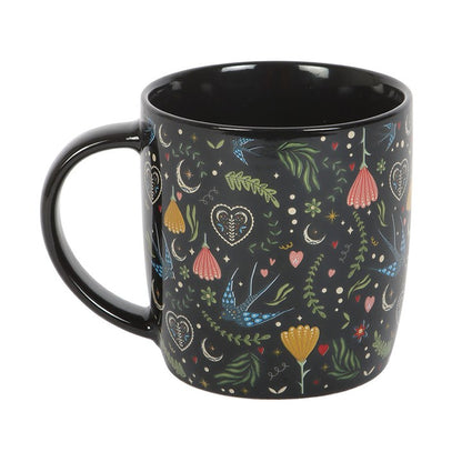 Black Midnight Bloom Print Mug