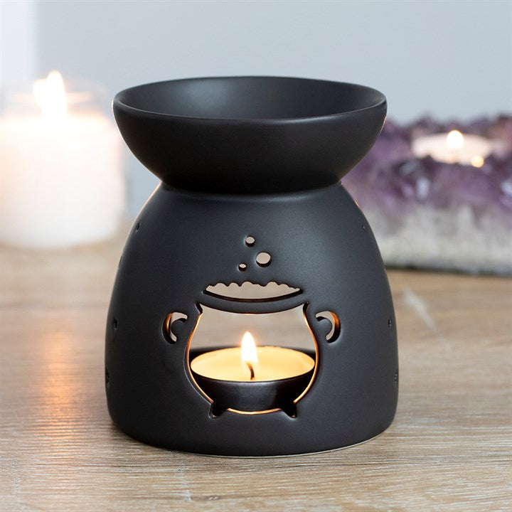 Black Ceramic Cauldron Oil Burner — Matte Finish