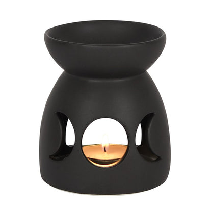 Triple Moon Black Ceramic Oil Burner — Matte Finish