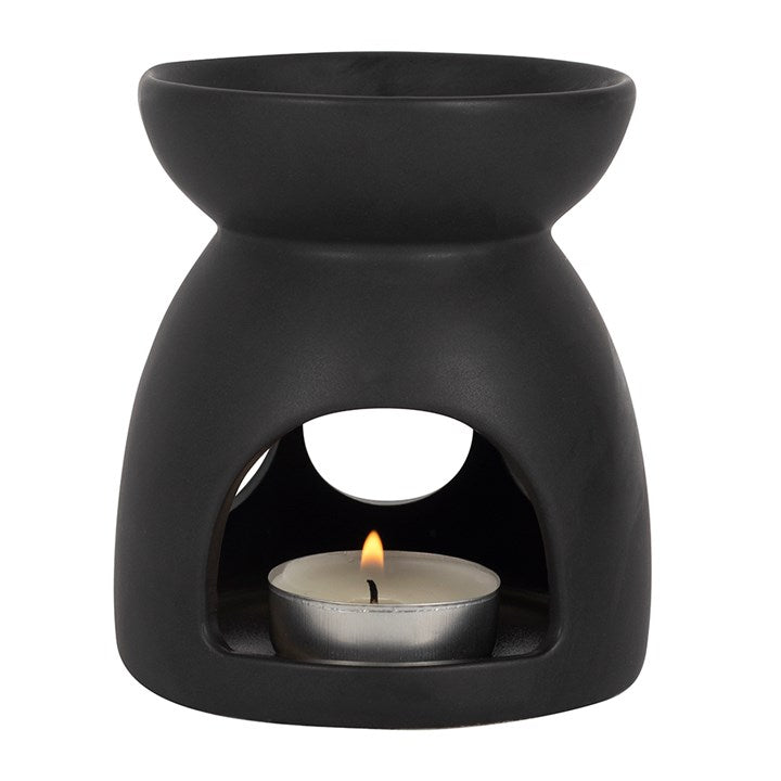 Triple Moon Black Ceramic Oil Burner — Matte Finish