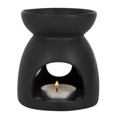 Triple Moon Black Ceramic Oil Burner — Matte Finish