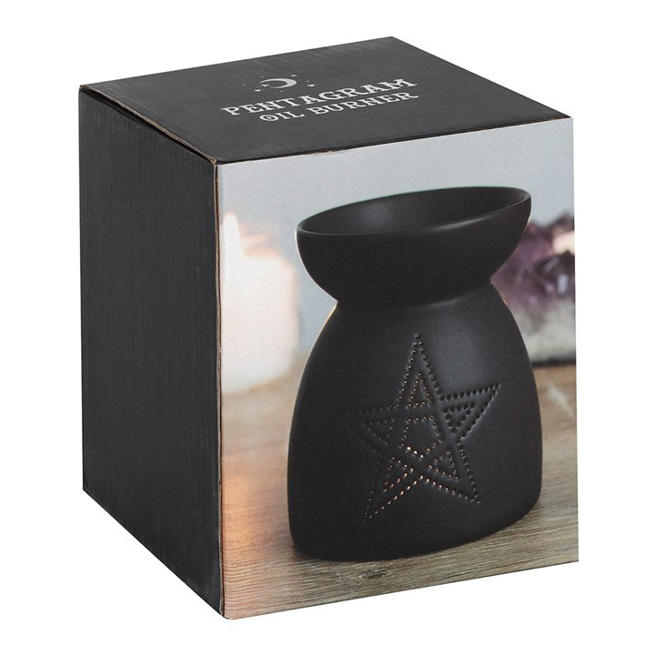 Black Pentagram Oil Burner — Ceramic with Matte Finish