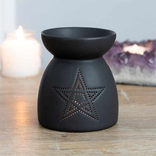 Black Pentagram Oil Burner — Ceramic with Matte Finish