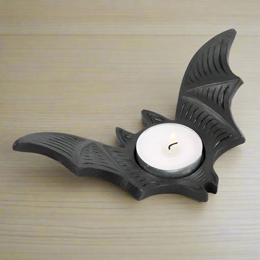 Bat Wings Tealight Holder — Black Resin