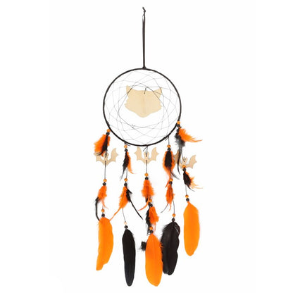Black Cat & Bats Dreamcatcher — Pumpkin Orange & Ink Black