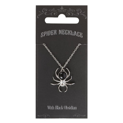 Spider Necklace with Black Obsidian — Stainless Steel