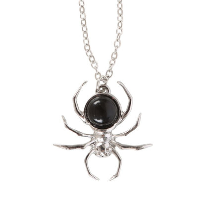 Spider Necklace with Black Obsidian — Stainless Steel