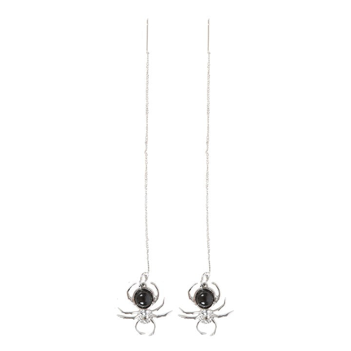 Spider Earrings with Black Obsidian — Stainless Steel