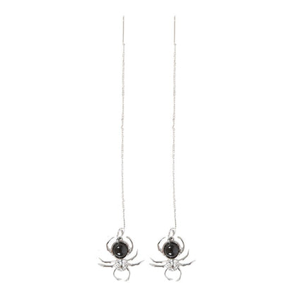 Spider Earrings with Black Obsidian — Stainless Steel