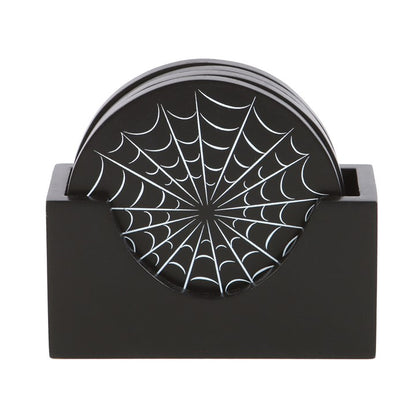Cobweb Coaster Set (4) with Holder — Black