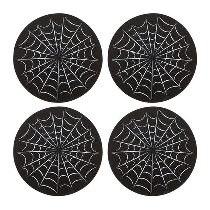 Cobweb Coaster Set (4) with Holder — Black