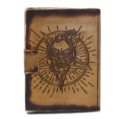 Antiqued Leather Journal — Skull & Serpent, Metal Clasp (200 pages)