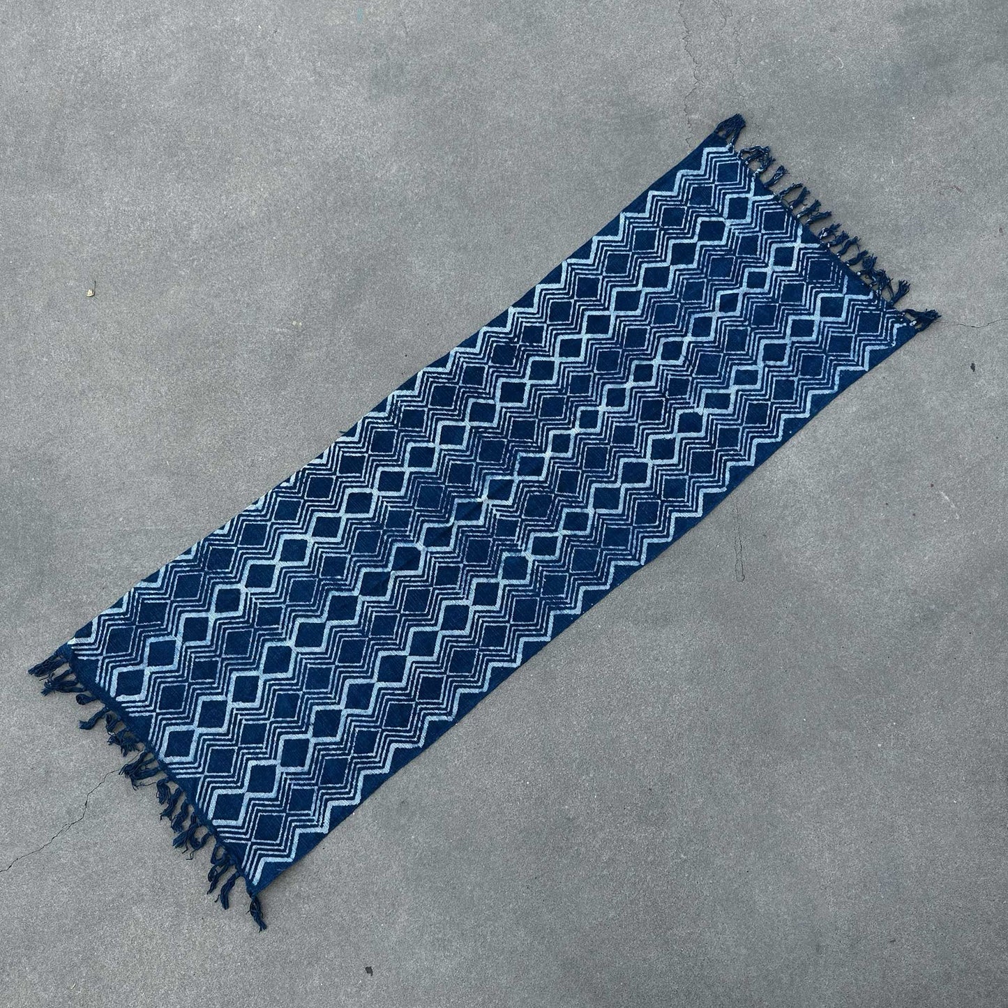 Handmade Indigo Runner — Heerak Pattern (170 × 60 cm)