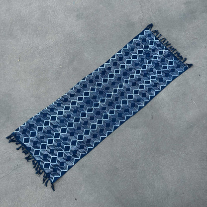 Handmade Indigo Runner — Heerak Pattern (170 × 60 cm)