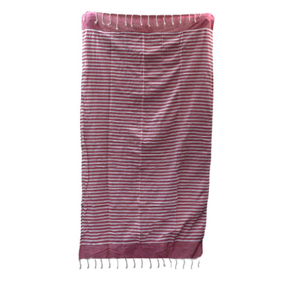 Handcrafted Cotton Pareo / Throw — Pink/Coral Stripe (100 × 180 cm)