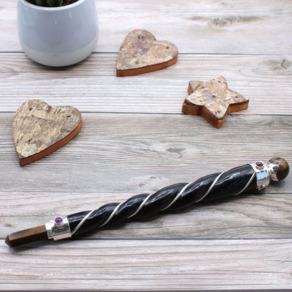Twisted Healing Wand — Copper & Tiger Eye Star (22 cm)