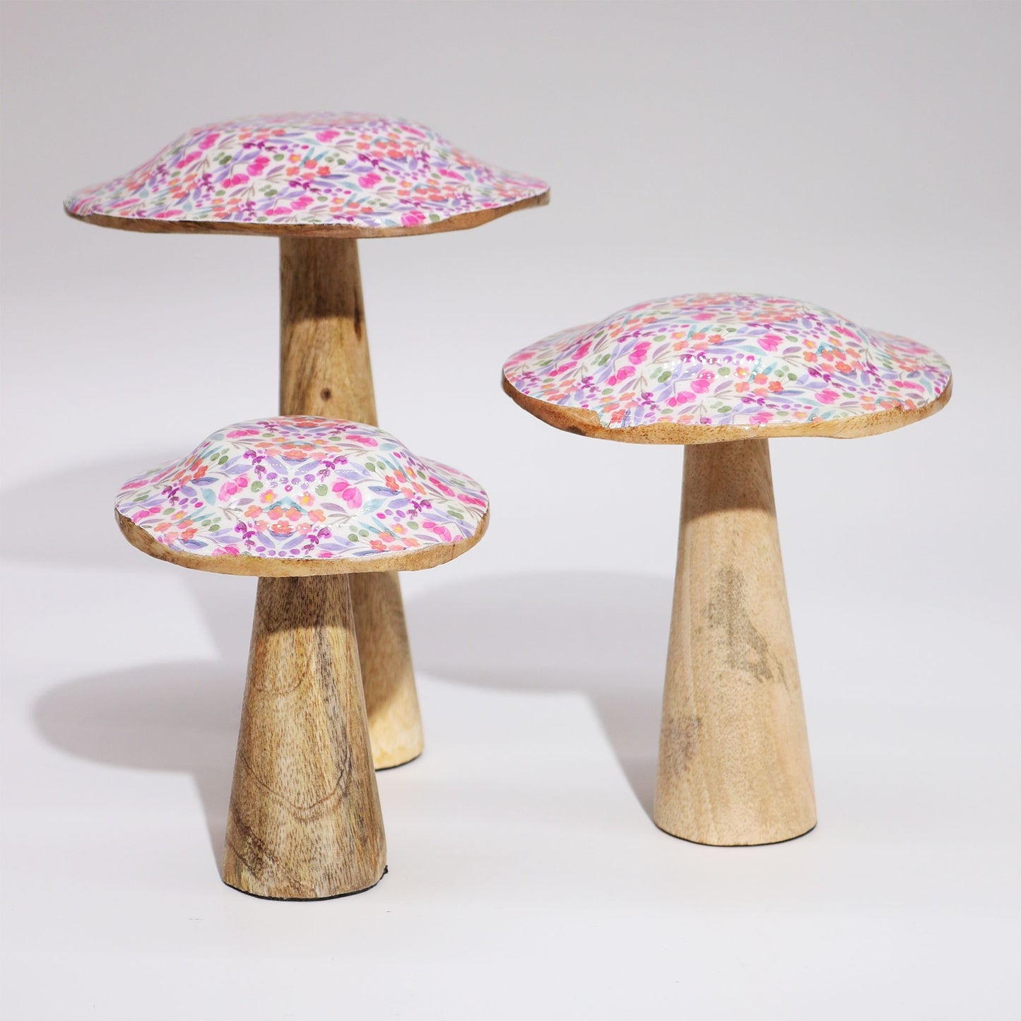 Med Wooden Mushroom - Pretty Floral