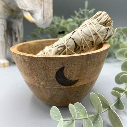 Wooden Smudge & Ritual Offerings Bowl — Three Moons