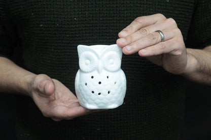 Ceramic Oil Burner — White Tall Owl Glow