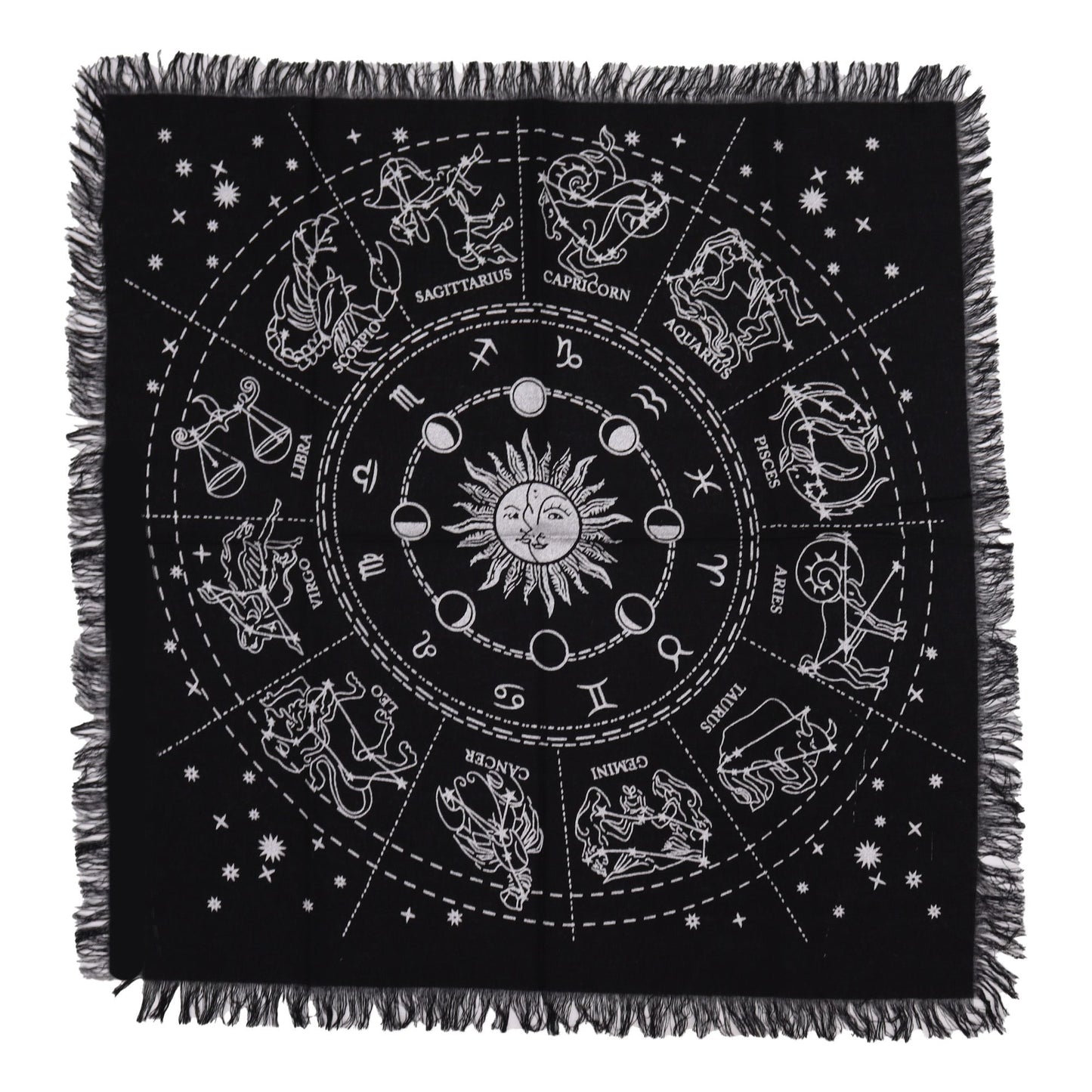 Esoteric Fringed Altar Cloth — Horoscope Wheel