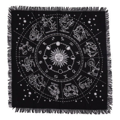 Esoteric Fringed Altar Cloth — Horoscope Wheel