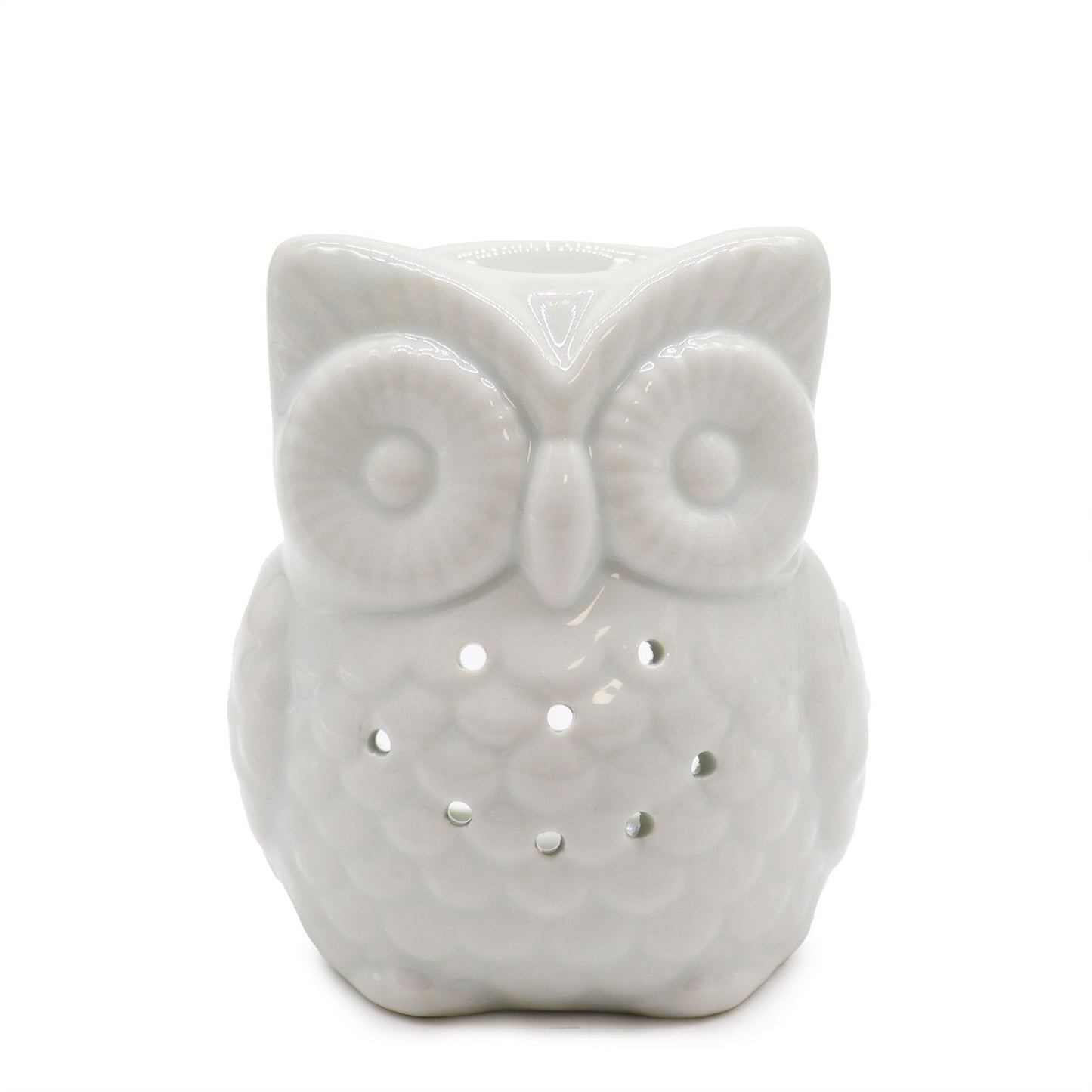 Ceramic Oil Burner — White Tall Owl Glow