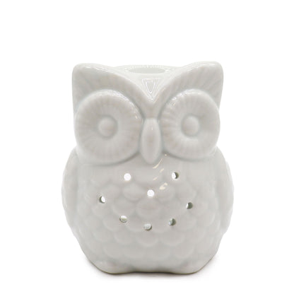 Ceramic Oil Burner — White Tall Owl Glow