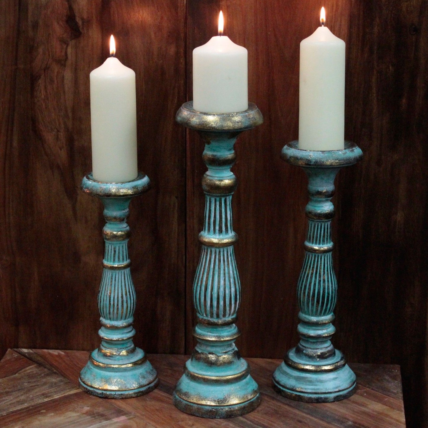 Medium Candle Stand — Turquoise Gold