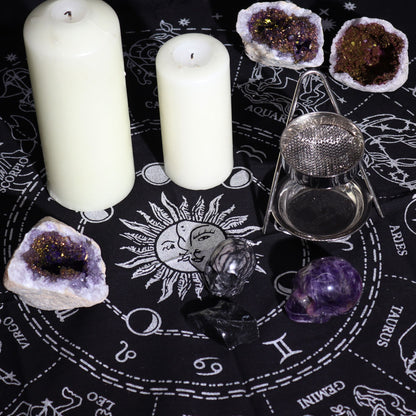 Esoteric Fringed Altar Cloth — Horoscope Wheel
