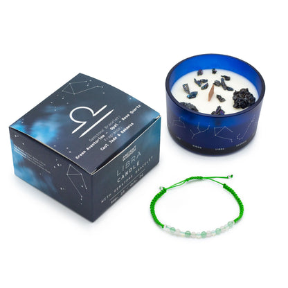 Libra Zodiac Crystal Candle & Bracelet — Cool Jade & Oakmoss