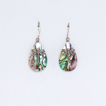 Shell & Silver Earrings - Dragonflies - Abalone