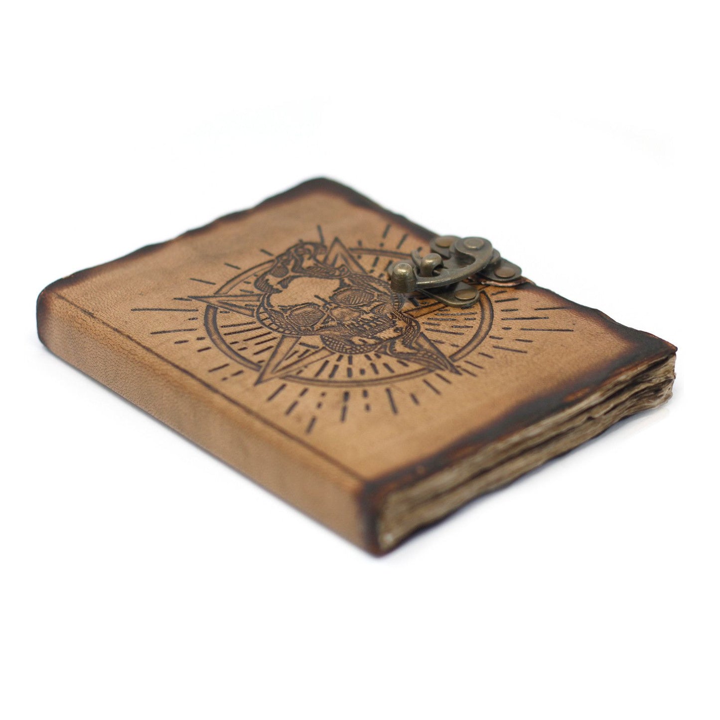 Antiqued Leather Journal — Skull & Serpent, Metal Clasp (200 pages)