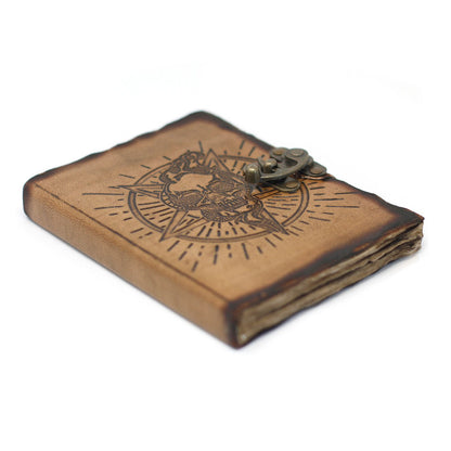 Antiqued Leather Journal — Skull & Serpent, Metal Clasp (200 pages)