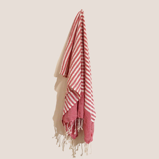 Handcrafted Cotton Pareo / Throw — Pink/Coral Stripe (100 × 180 cm)