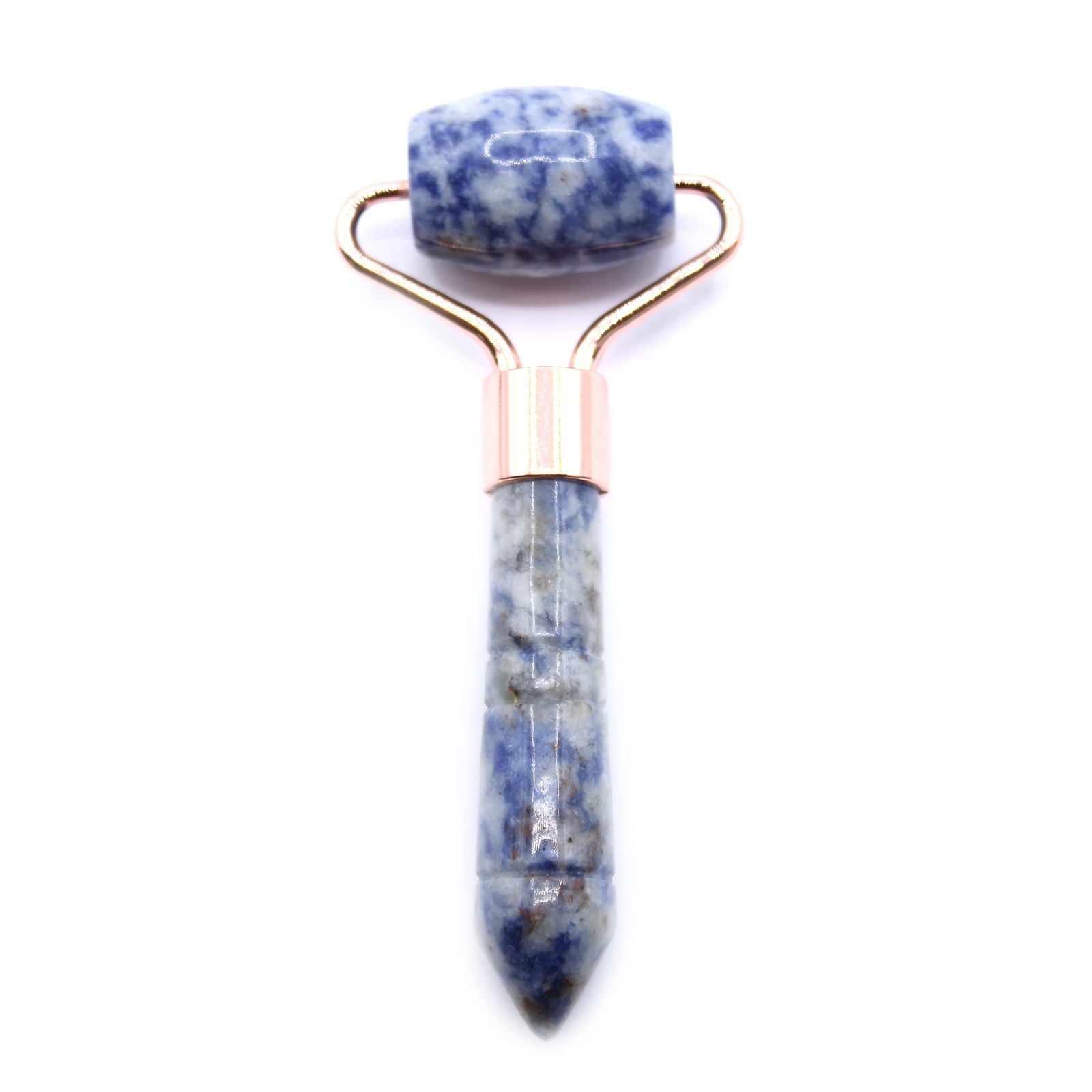 Sodalite stone face roller, finished with rose gold tone.