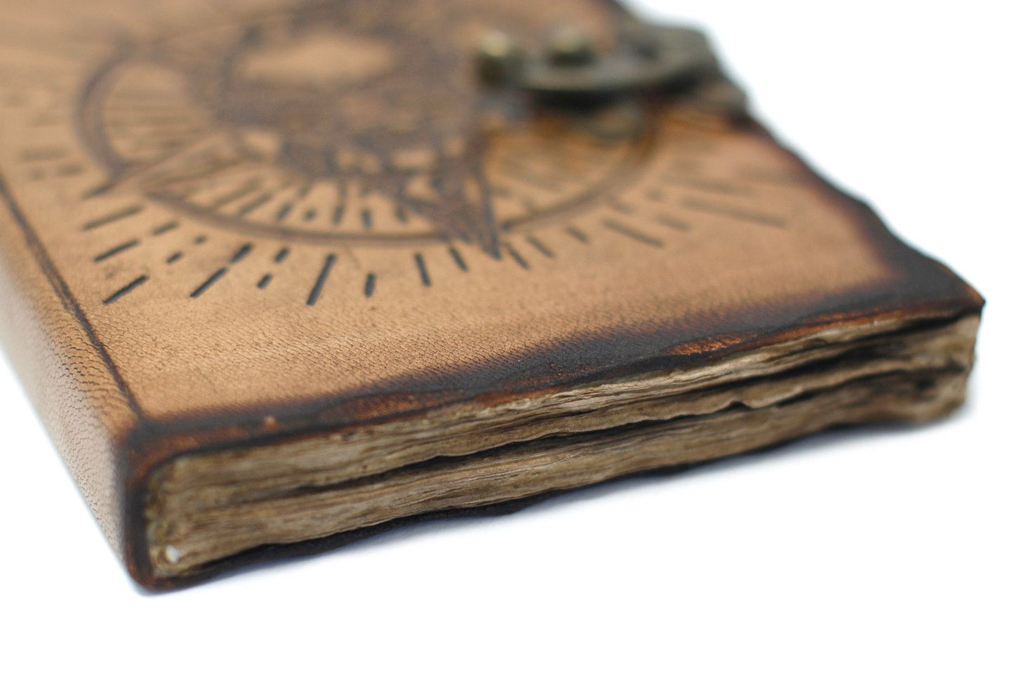 Antiqued Leather Journal — Skull & Serpent, Metal Clasp (200 pages)