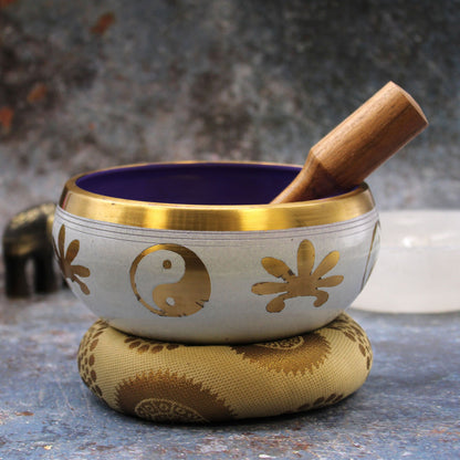 Large Yin & Yang Singing Bowl Set — White & Purple