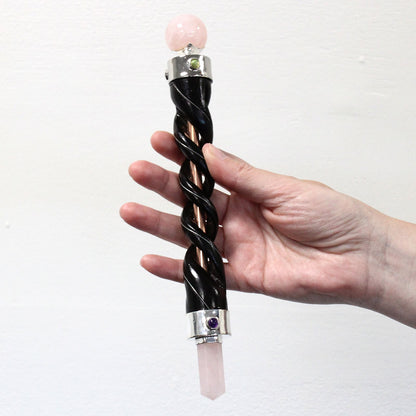 Spiral Healing Wand — Copper Pipe & Rose Quartz