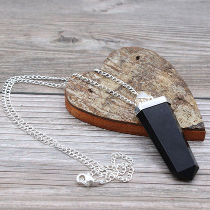 Gemstone Flat Pencil Pendant - Black Agate