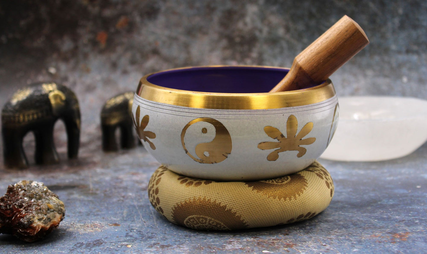 Large Yin & Yang Singing Bowl Set — White & Purple