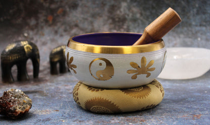 Large Yin & Yang Singing Bowl Set — White & Purple