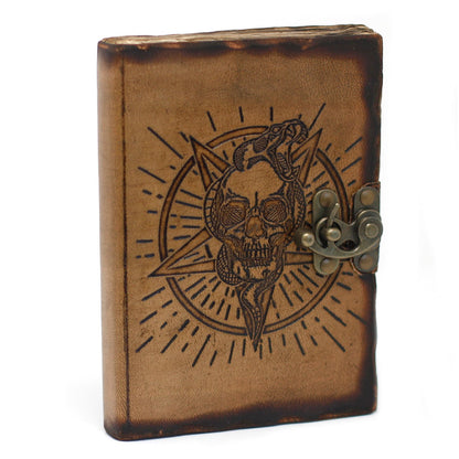 Antiqued Leather Journal — Skull & Serpent, Metal Clasp (200 pages)