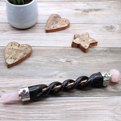 Spiral Healing Wand — Copper Pipe & Rose Quartz