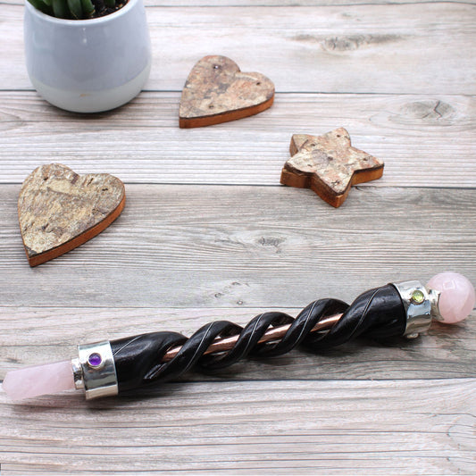Spiral Healing Wand — Copper Pipe & Rose Quartz