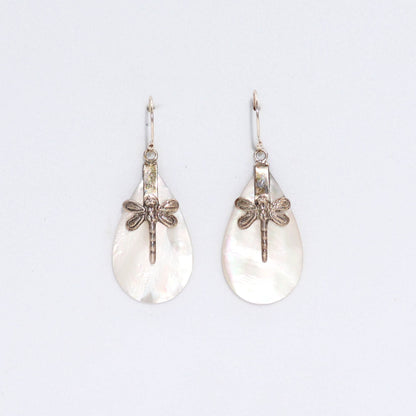 Shell & Silver Earrings - Dragonflies - MOP
