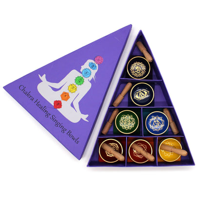 Chakra Pyramid Singing Bowl Gift Set — 7 Bowls for Chakra Healing