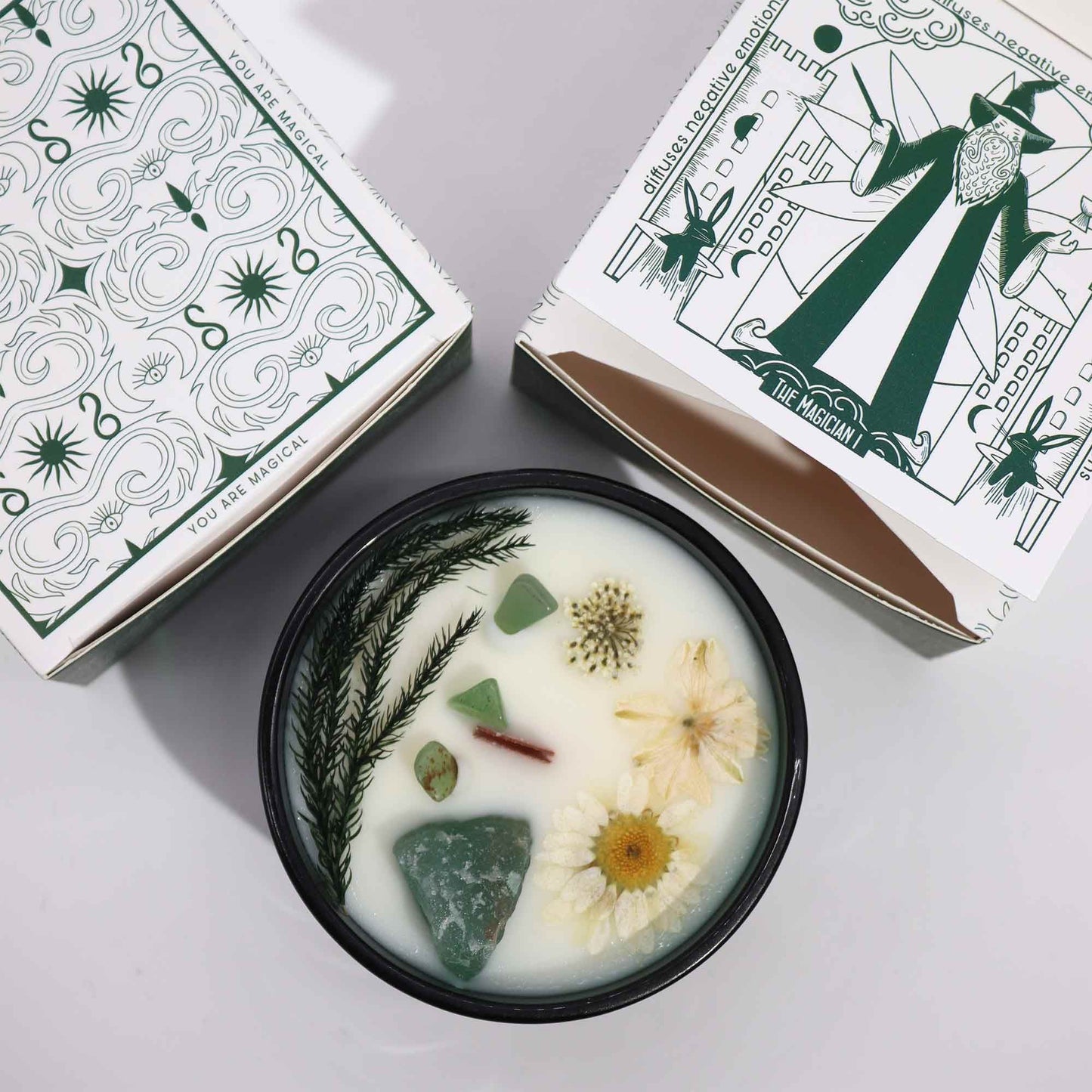 Hop Hare Crystal Magic Flower Candle — The Magician (Jade & Enchanted Mint)