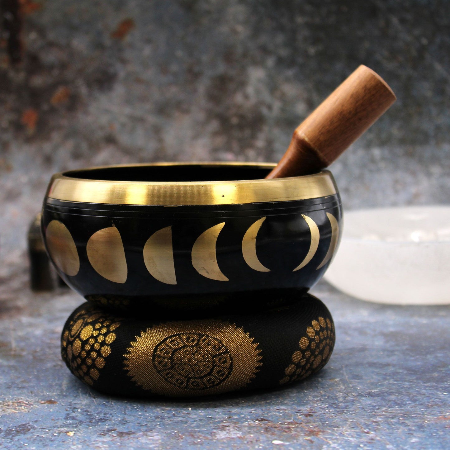 Large Moon Phase Singing Bowl Set – Black (14 cm)