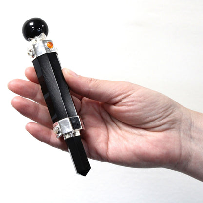 Hexagonal Crystal Healing Wand — Black Agate (12 cm)