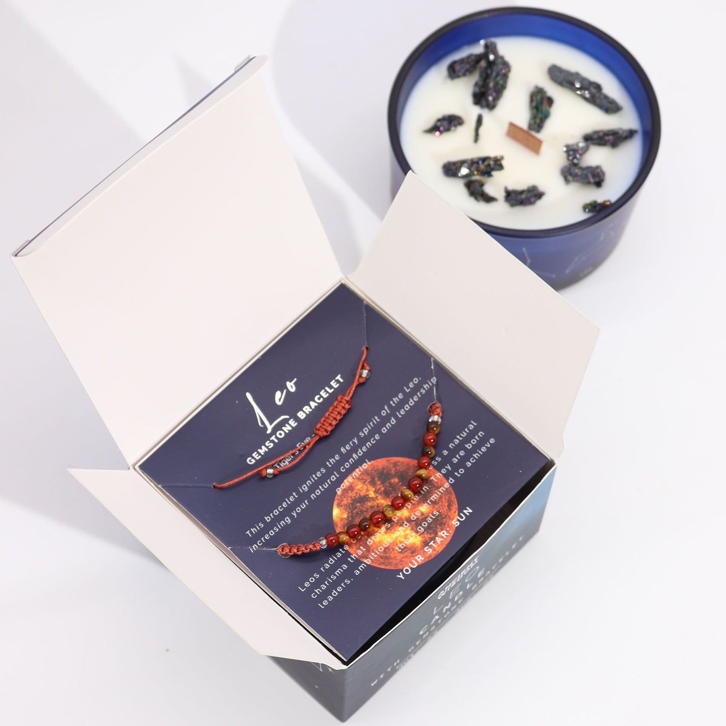 Leo Zodiac Crystal Candle & Bracelet — Frosted Citrine & Ginger
